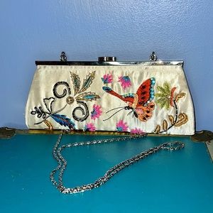 Handmade Vintage Beaded Embroidered Clutch with removable chain